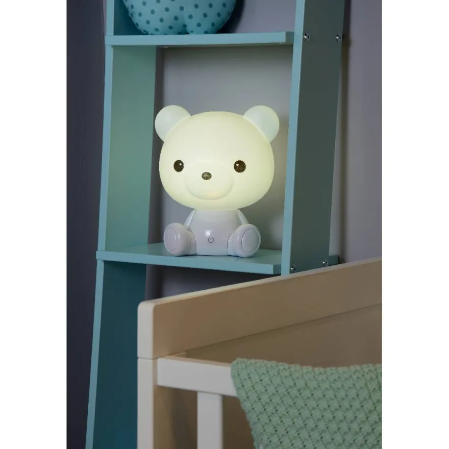 LED-pöytävalaisin Lucide Dodo Nallekarhu, 21x19x25cm, 3W, himmennettävä, valkoinen