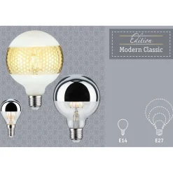 LED-rengaspeililamppu Paulmann Modern Classic Edition Globe, E27, 640lm, 6.5W, 2700K, himmennettävä, hopea