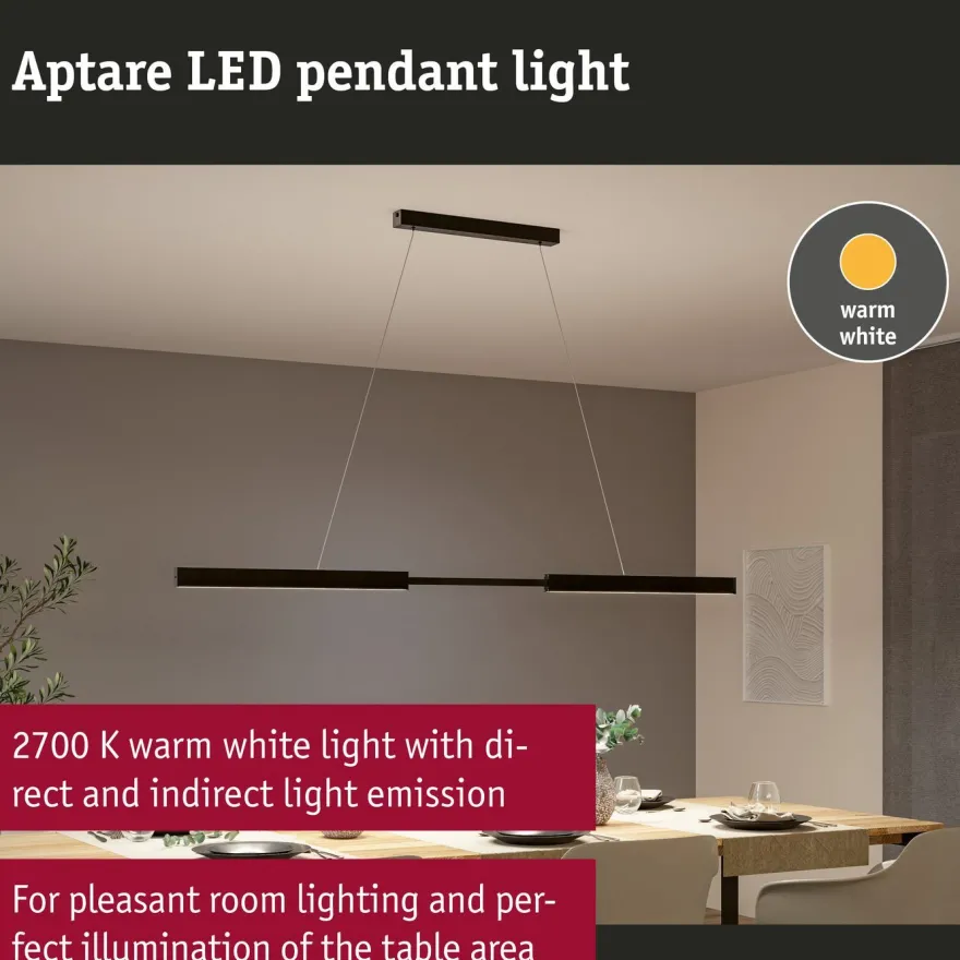 LED-riippuvalaisin Paulmann Aptare säädettävä leveys ja korkeus 2700K 2050lm/2050lm 2x16.5/16.5W liikeohjattava himmennettävä
