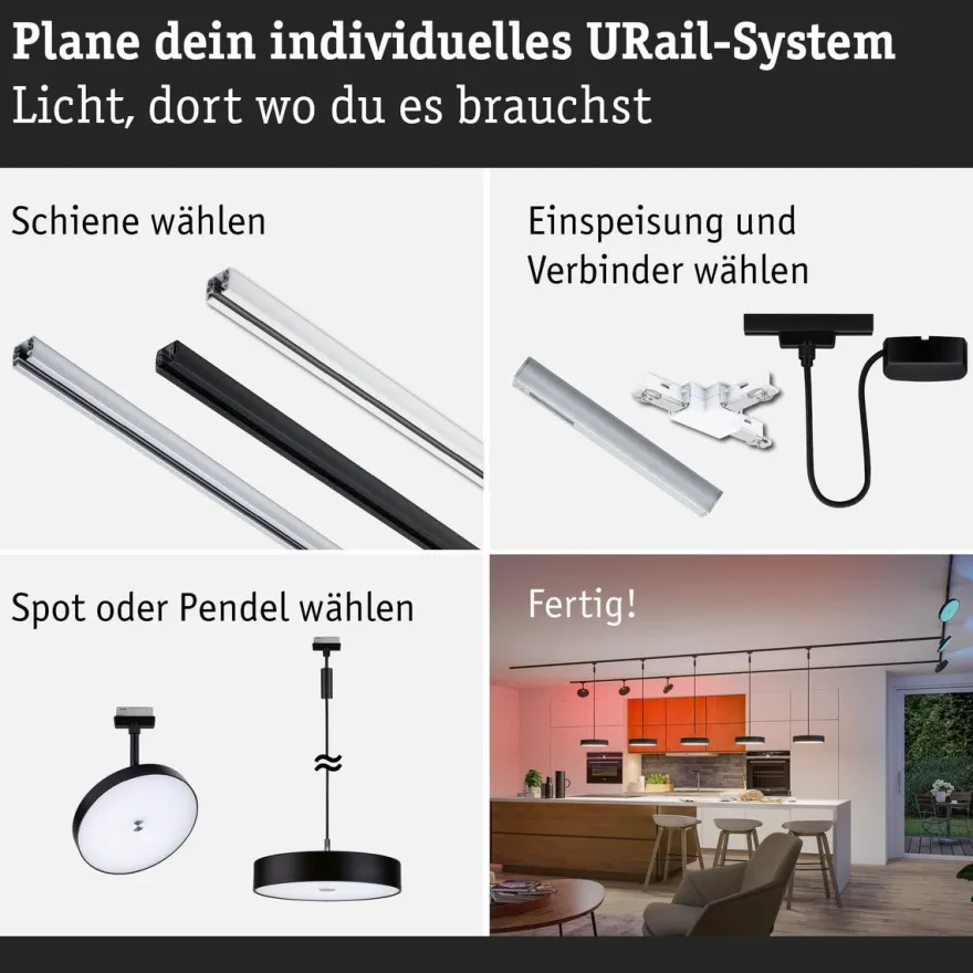 LED-spottivalaisin kiskoon Paulmann URail Smart Home Zigbee 3.0 Hildor, Ø18cm, 500lm, 7.5W, RGBW+, himmennettävä, 230V