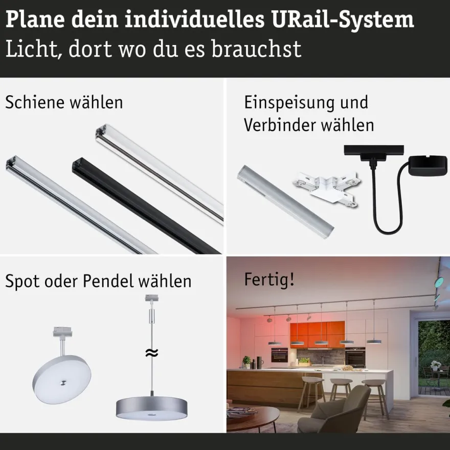 LED-spottivalaisin kiskoon Paulmann URail Smart Home Zigbee 3.0 Hildor, Ø18cm, 500lm, 7.5W, RGBW+, himmennettävä, 230V