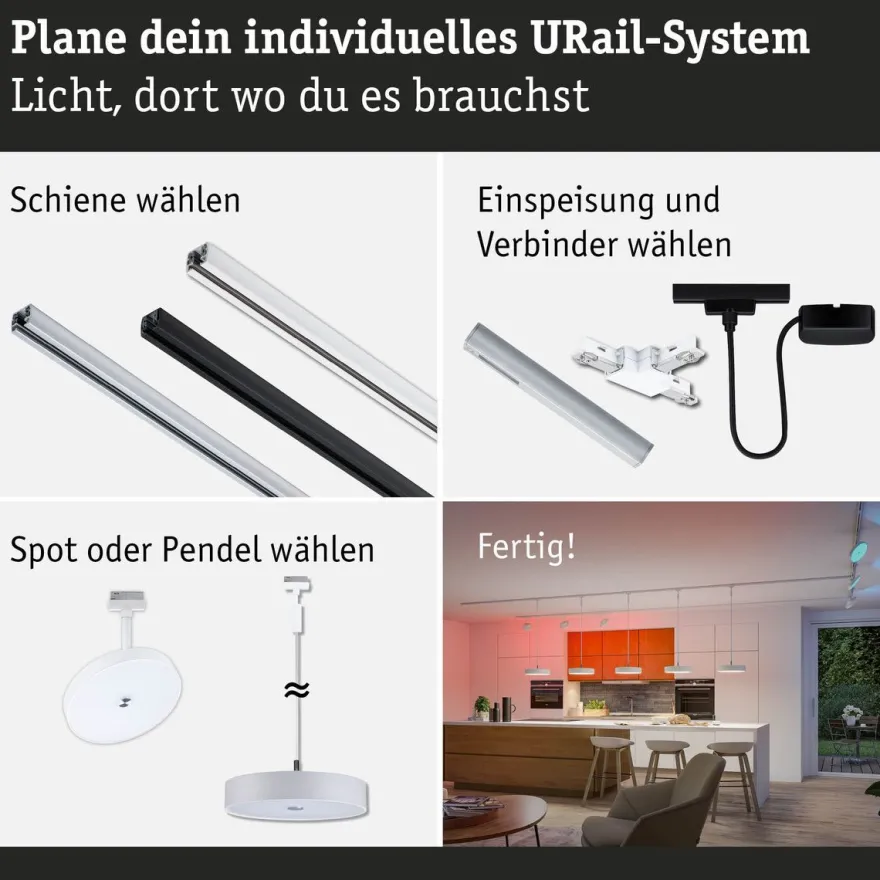 LED-spottivalaisin kiskoon Paulmann URail Smart Home Zigbee 3.0 Hildor, Ø18cm, 500lm, 7.5W, RGBW+, himmennettävä, 230V