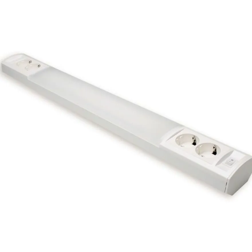 LED-työpistevalaisin Ensto Ami AL124L680, 9W/830/840, 682mm, 2x2-osainen pistorasia + kytkin, valkoinen