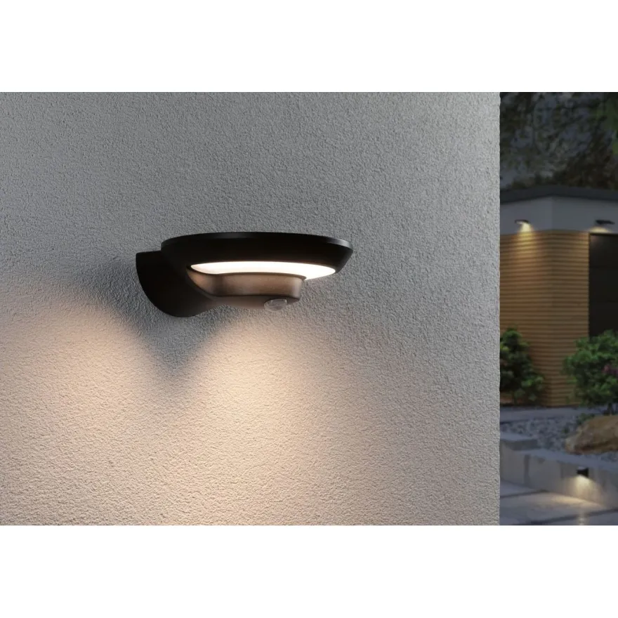 LED-ulkoseinävalaisin aurinkokennolla Paulmann Bordola, IP44, 3000K, hämärätunnistin, antrasiitti
