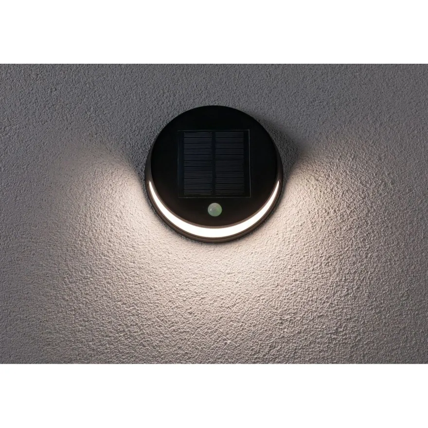 LED-ulkoseinävalaisin aurinkokennolla Paulmann Helena, IP44, 3000K, liiketunnistin, antrasiitti