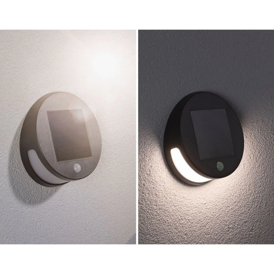 LED-ulkoseinävalaisin aurinkokennolla Paulmann Helena, IP44, 3000K, liiketunnistin, antrasiitti
