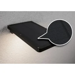 LED-ulkoseinävalaisin aurinkokennolla Paulmann Solveig, IP44, 3000K, liike- ja hämärätunnistin, musta