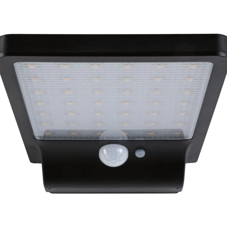 LED-ulkoseinävalaisin aurinkokennolla Paulmann Solveig, IP44, 3000K, liike- ja hämärätunnistin, musta