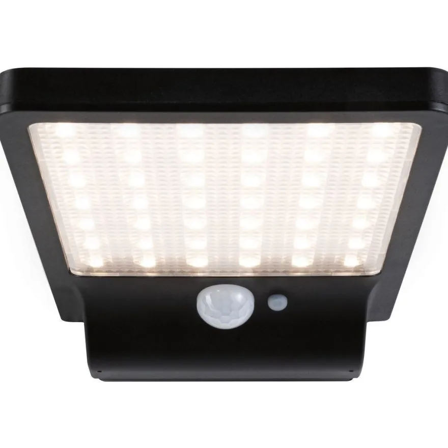 LED-ulkoseinävalaisin aurinkokennolla Paulmann Solveig, IP44, 3000K, liike- ja hämärätunnistin, musta