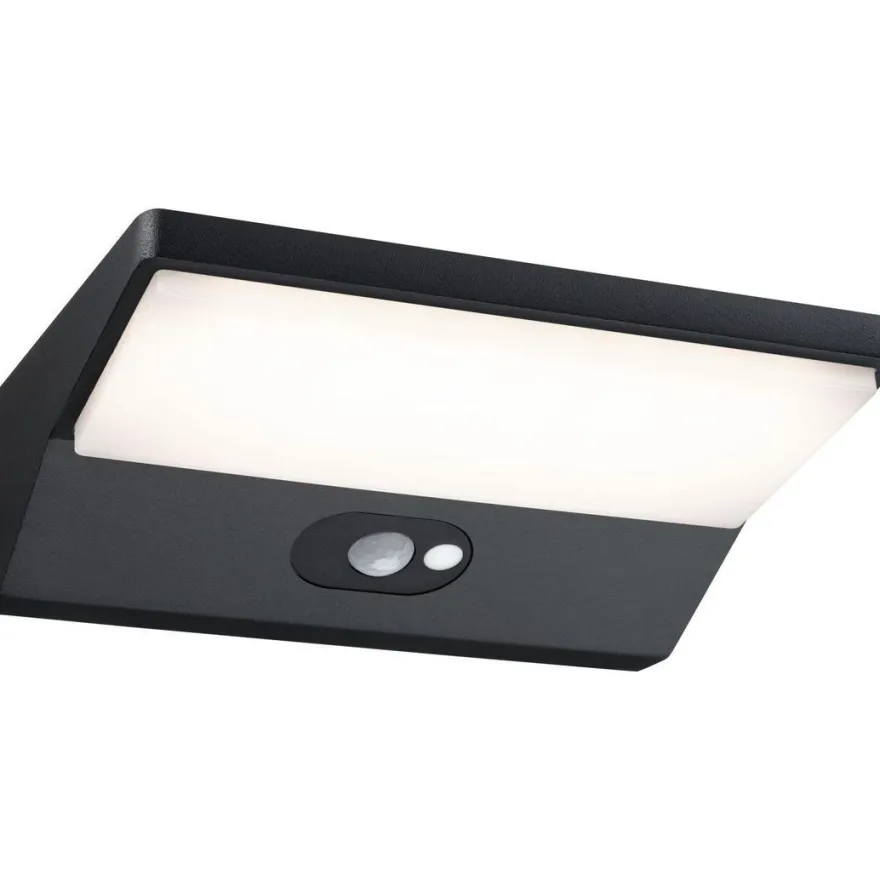 LED-ulkoseinävalaisin liiketunnistimella Paulmann Ronea, IP44, 18x25cm, 7.4W, 3000K, tummanharmaa