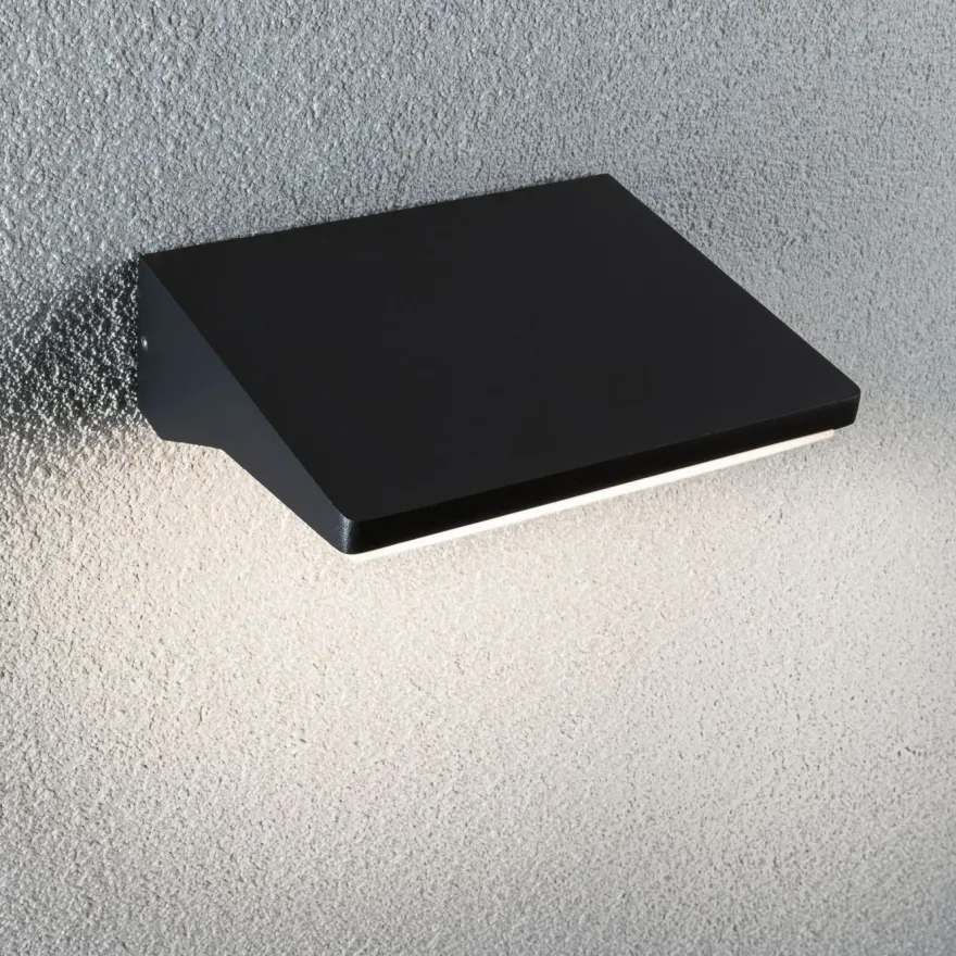 LED-ulkoseinävalaisin liiketunnistimella Paulmann Ronea, IP44, 18x25cm, 7.4W, 3000K, tummanharmaa