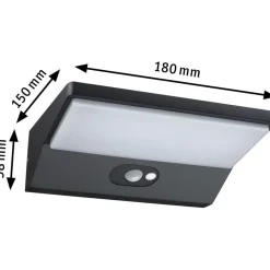 LED-ulkoseinävalaisin liiketunnistimella Paulmann Ronea, IP44, 18x25cm, 7.4W, 3000K, tummanharmaa