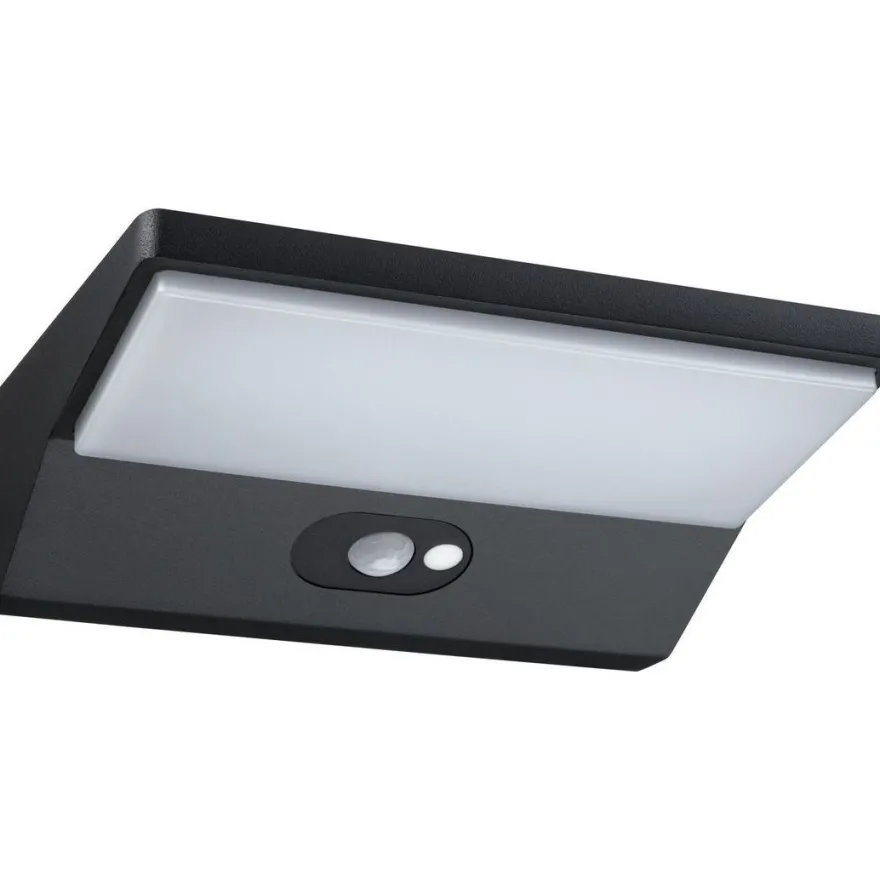 LED-ulkoseinävalaisin liiketunnistimella Paulmann Ronea, IP44, 18x25cm, 7.4W, 3000K, tummanharmaa