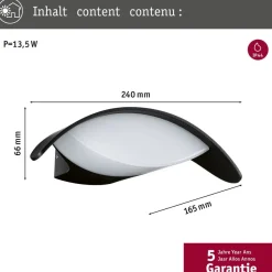 LED-ulkoseinävalaisin Paulmann Mesana, IP44, 24x16.5cm, 3000K, antrasiitti