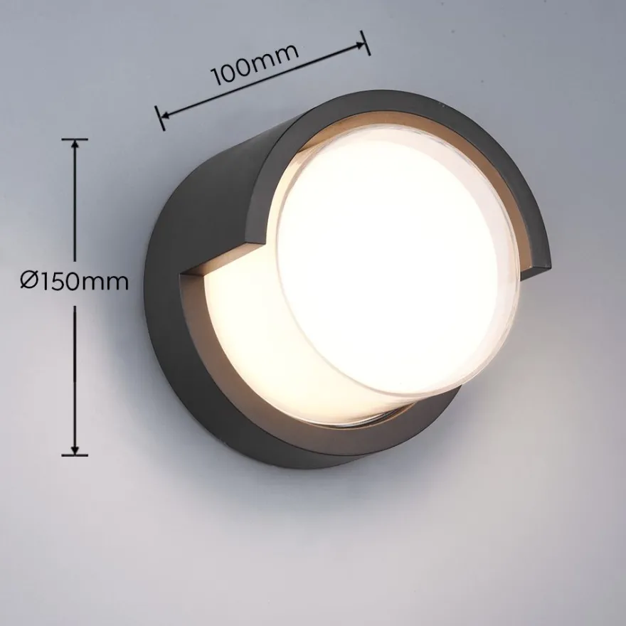 LED-ulkoseinävalaisin Trio Puno, pyöreä, mattamusta