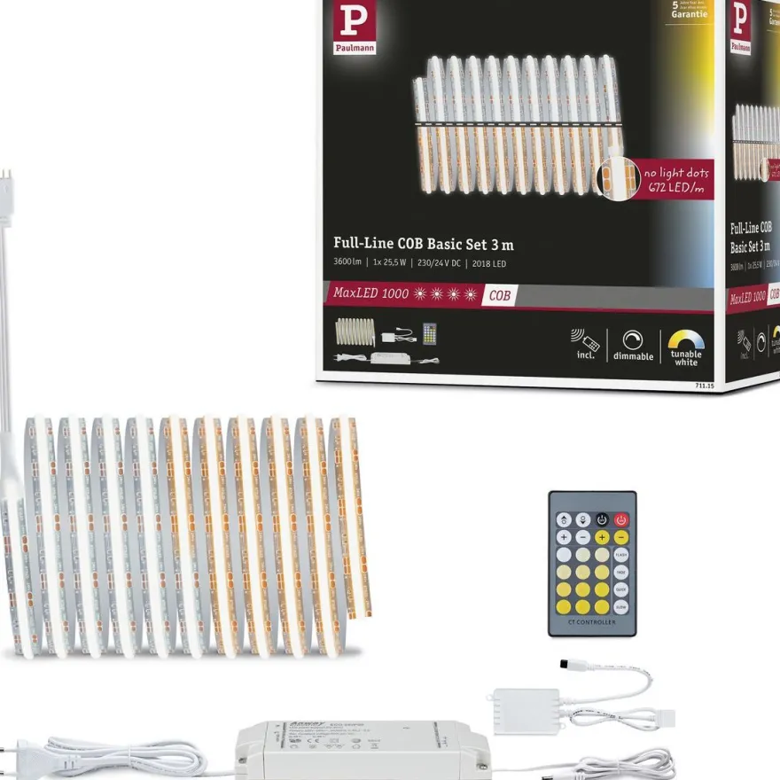 LED-valonauha Paulmann MaxLED 1000 Full-Line COB, aloituspakkaus, 3m, 25.5W, 1200lm/m, 672LEDs/m, 50VA, säädettävä värilämpötila