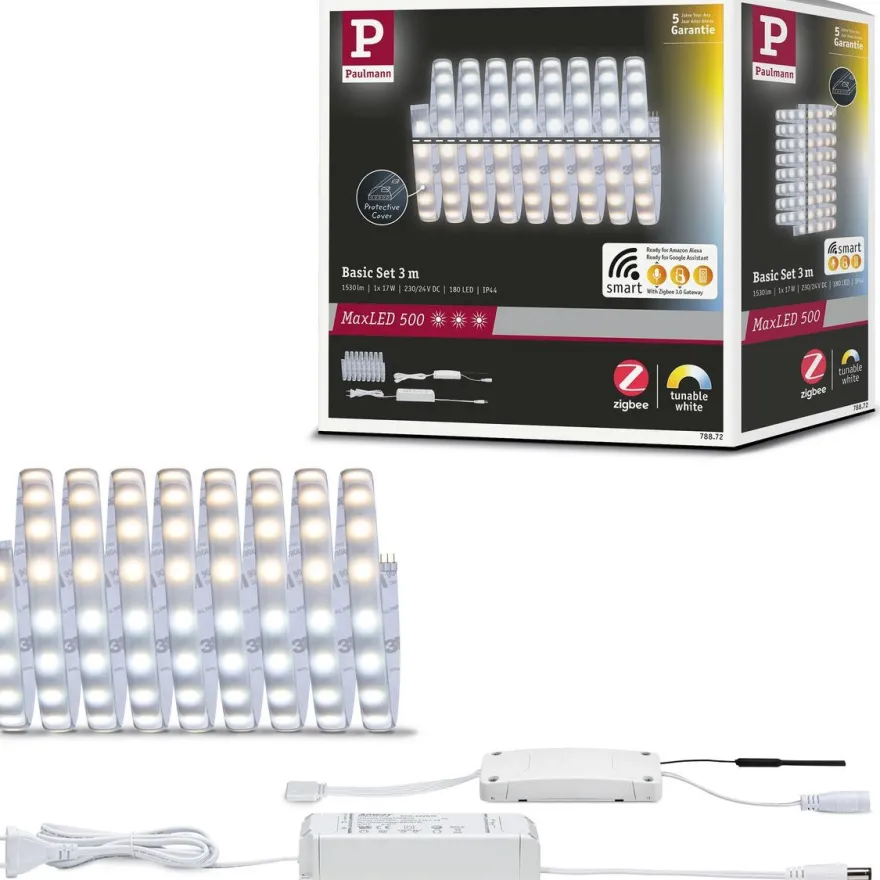 LED-valonauha Paulmann MaxLED 500, Smart Home Zigbee 3.0, aloituspakkaus, 3m, IP44, 17W, 510lm/m, 60LEDs/m, 36VA, säädettävä värilämpötila