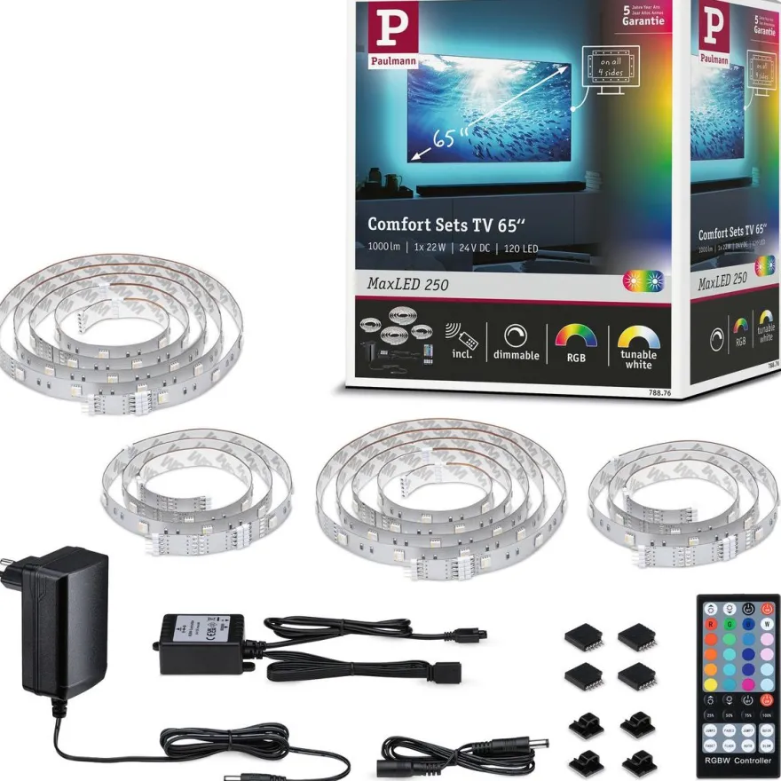 LED-valonauha Paulmann MaxLED 250 TV Comfort, aloituspakkaus, 4.3m, 22W, 234lm/m, 28LEDs/m, RGBW+, 24VA