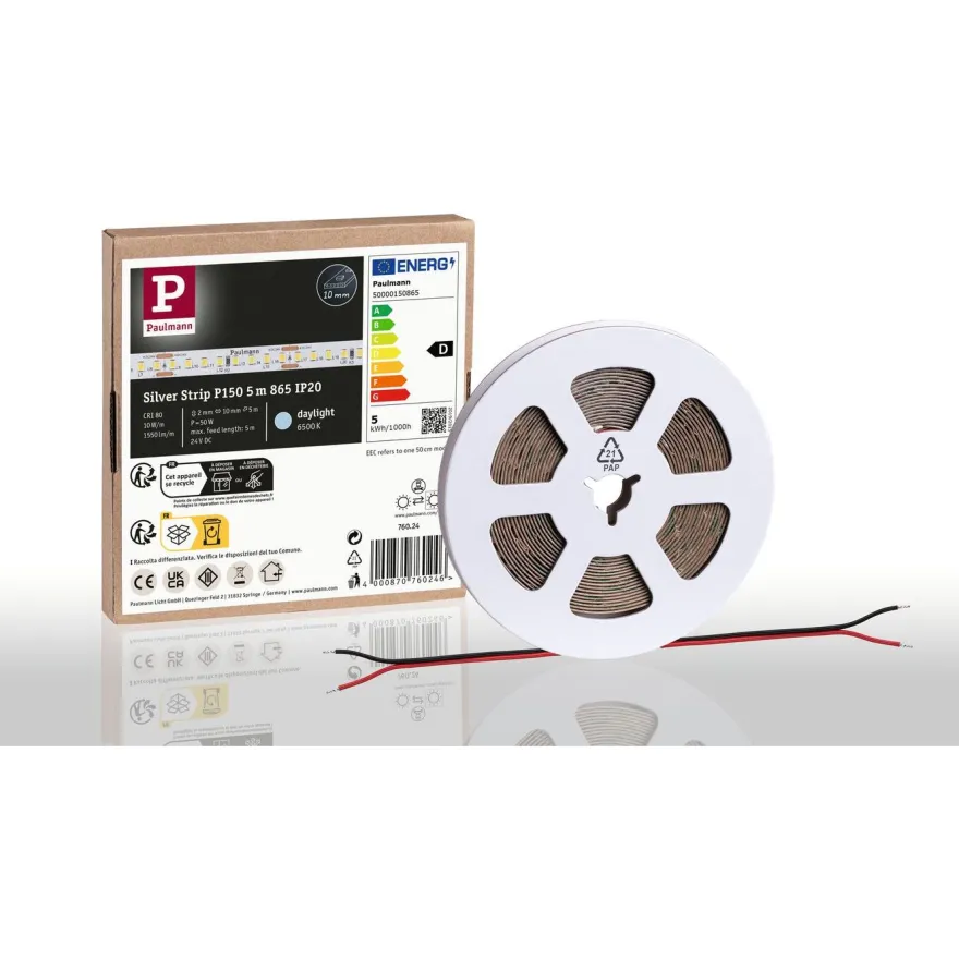 LED-valonauha Paulmann ProStrip Silver, P150, 865, 5m, 50W, 1550lm/m, 160LEDs/m, 6500K