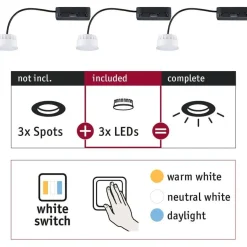 LED-valonlähde Choose-valaisimiin Paulmann, 3kpl, Ø51mm, 6.5W, 580lm, säädettävä värilämpötila, satiini