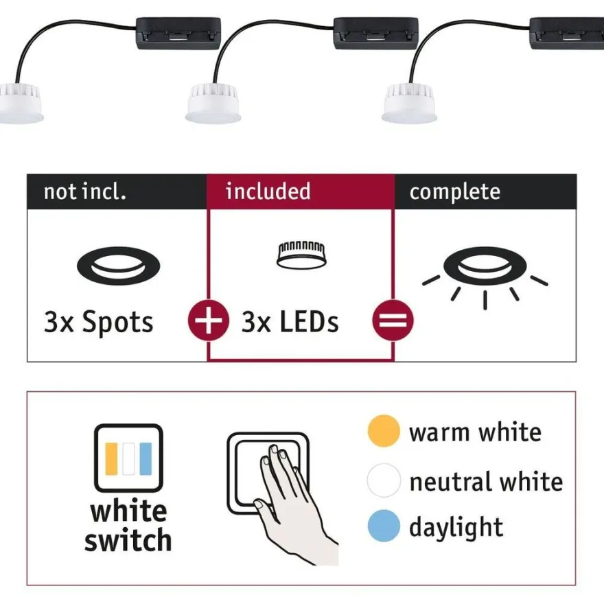 LED-valonlähde Choose-valaisimiin Paulmann, 3kpl, Ø51mm, 6.5W, 580lm, säädettävä värilämpötila, satiini