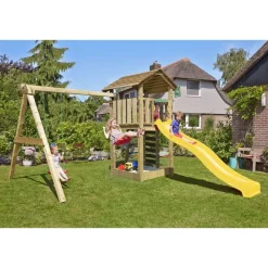 Leikkitorni Jungle Gym Cottage 2.1, 2-Swing Module 220, vihreä liukumäki