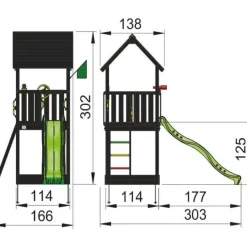 Leikkitornikokonaisuus Jungle Gym Club 2.1, mustaksi petsattu, vihreä liukumäki