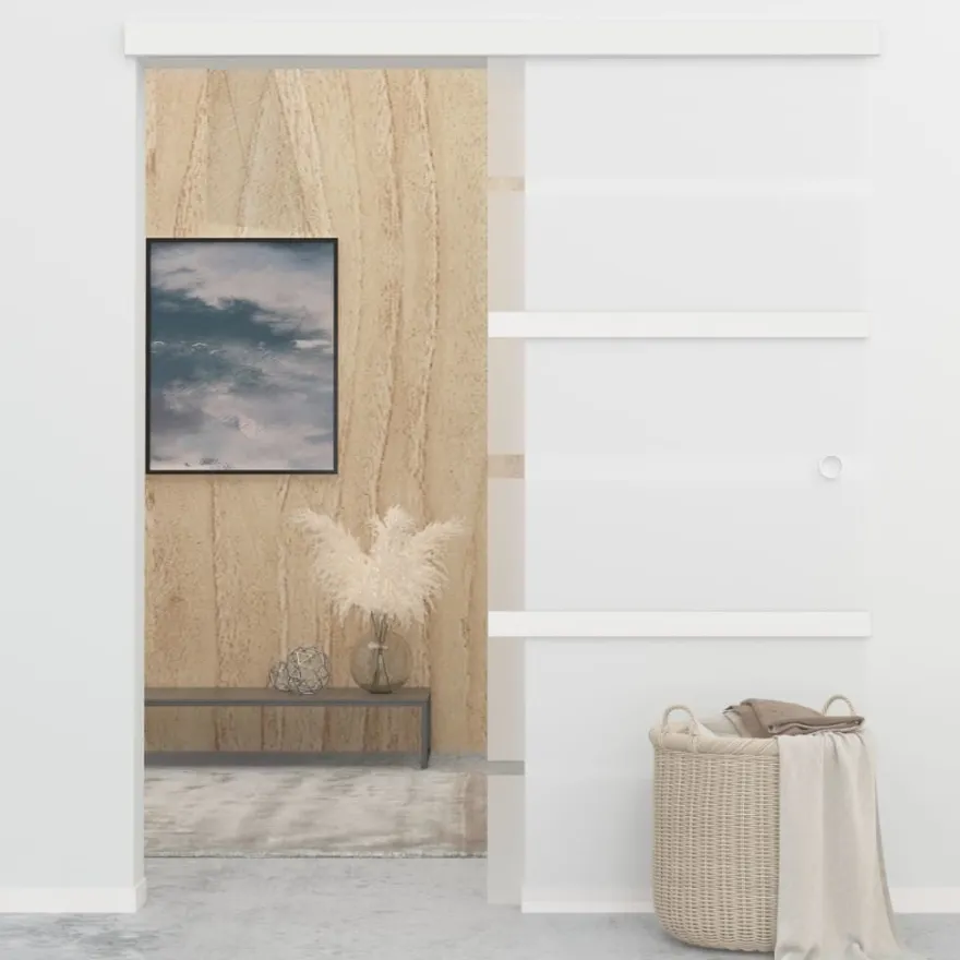 Liukuovi ESG-lasi ja alumiini 90x205 cm hopea, huurrelasi raidoilla