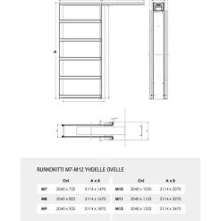 Liukuovi seinän sisään Stella Pocket Door M12, ristikko, 1225x2040mm, alumiini