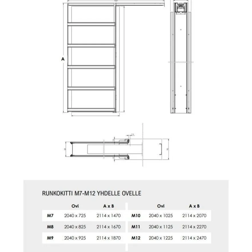Liukuovi seinän sisään Stella Pocket Door M12, ristikko, 1225x2040mm, alumiini