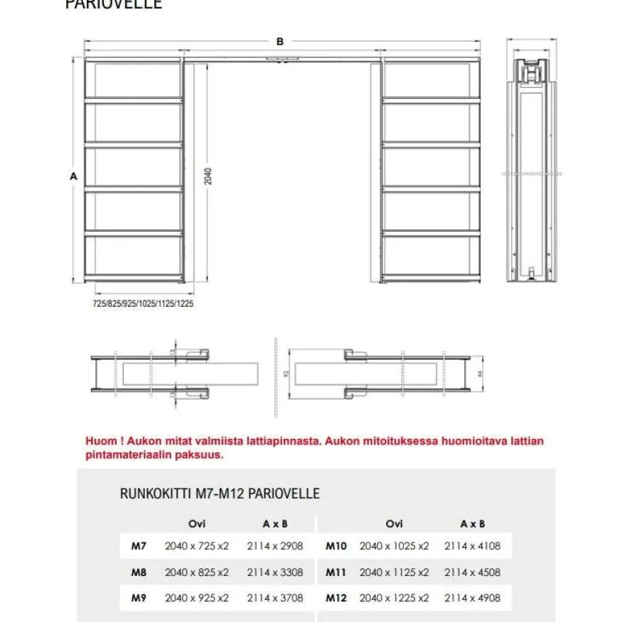 Liukuovi seinän sisään Stella Pocket Door M10, ristikko, 1025x2040mm, alumiini