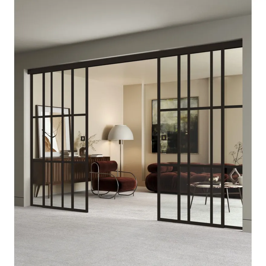 Liukuvat pariovet Hietakari Inne C4P Paris, soft closing -mekanismilla ja kahdella kiinteällä seinällä, mittatilaus, eri vaihtoehtoja