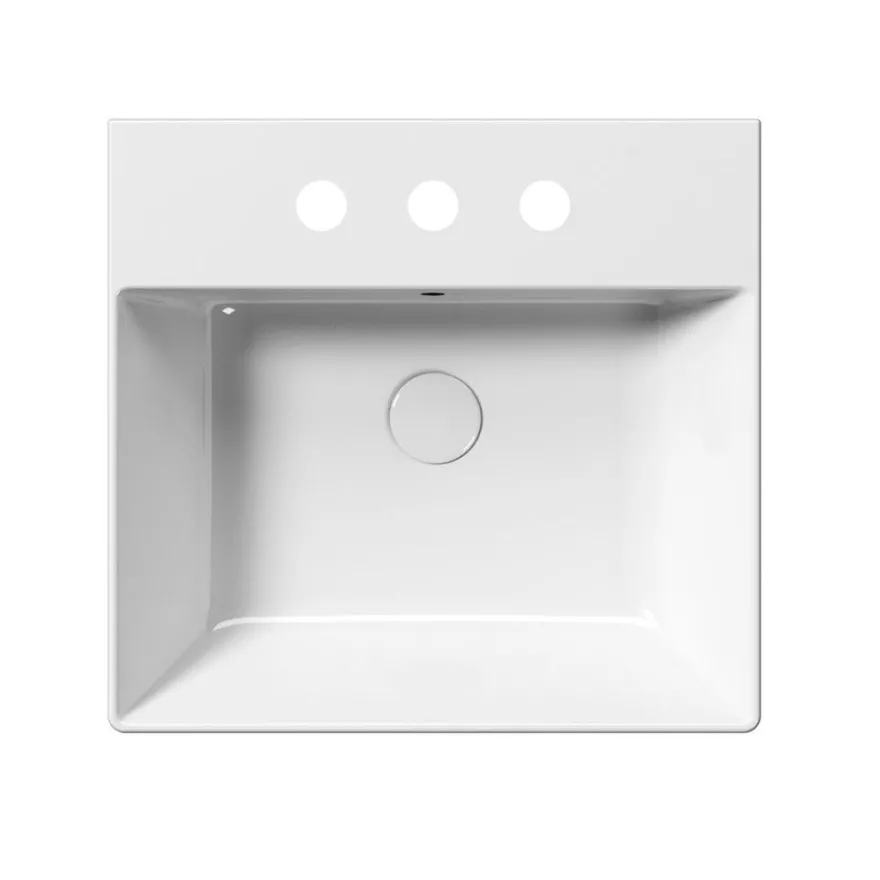 Malja-allas Interia Kube X 50x47cm, tasainen pohja, 3 hanareikää, ExtraGlaze-pinnoite, valkoinen