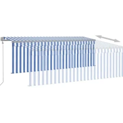 Markiisi automaattisella kelauksella, verhoilla, eri kokoja ja värejä