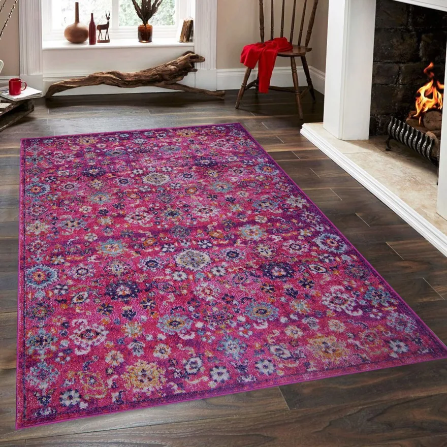 Matto Linento Vintage kukka, 160x230cm, violetti