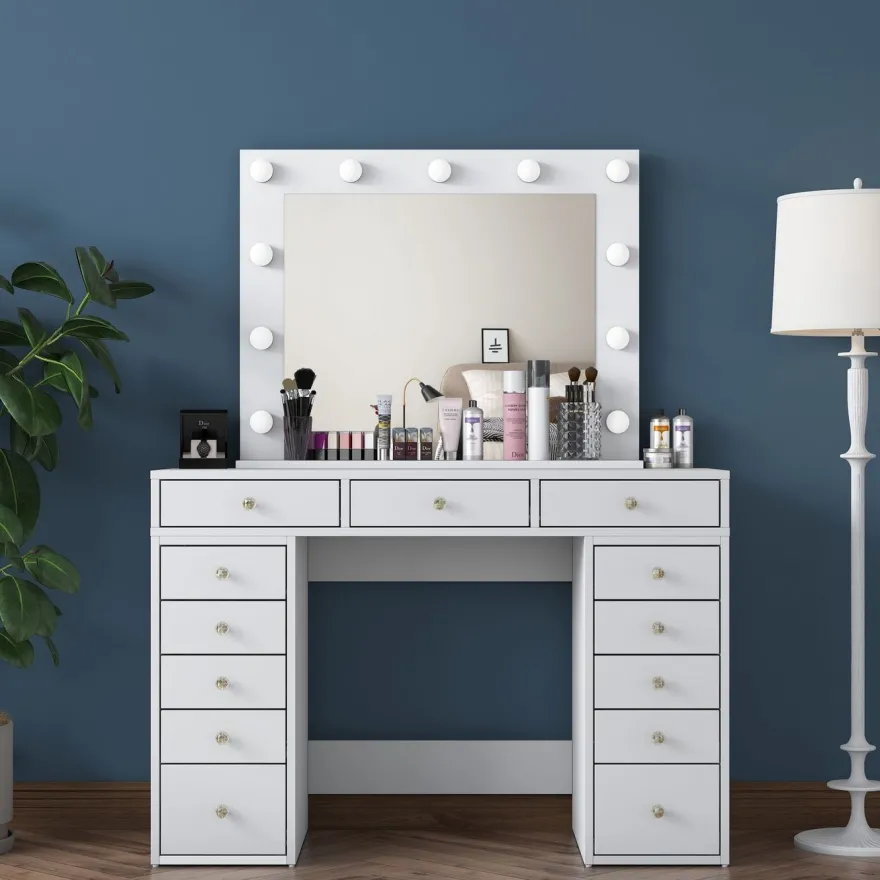 Meikkipöytä Linento Furniture BJ119 - 2895 peilillä, valkoinen
