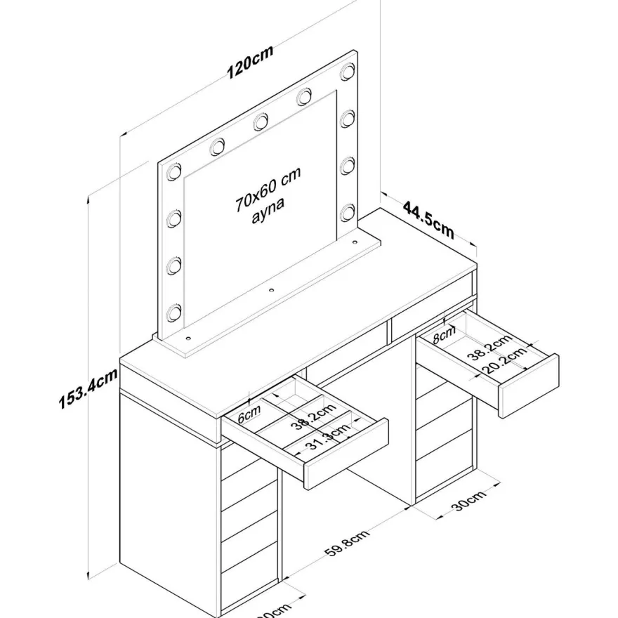 Meikkipöytä Linento Furniture BJ119 - 2895 peilillä, valkoinen