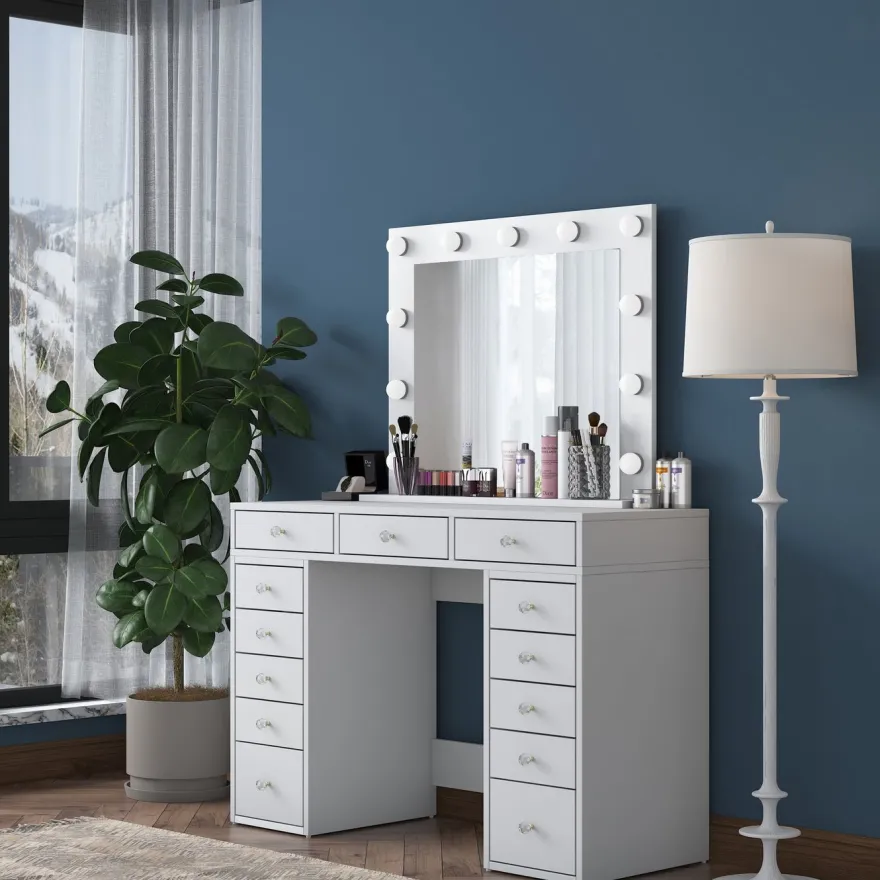 Meikkipöytä Linento Furniture BJ119 - 2895 peilillä, valkoinen