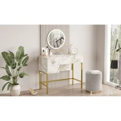 Meikkipöytä Linento Furniture Vg32, valkoinen/kulta
