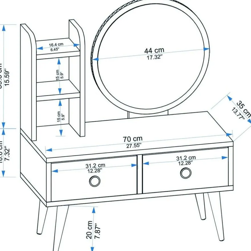 Meikkipöytä peilillä Linento Furniture Cindy, vaaleanruskea/valkoinen