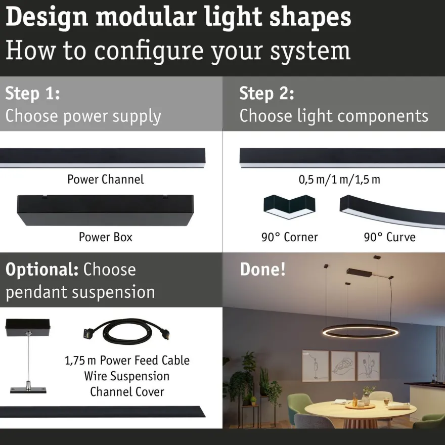 Modulaarinen LED-profiilivalaisin Paulmann Linion Light Channel Zigbee kaareva 24V 2x6.5W 3000K
