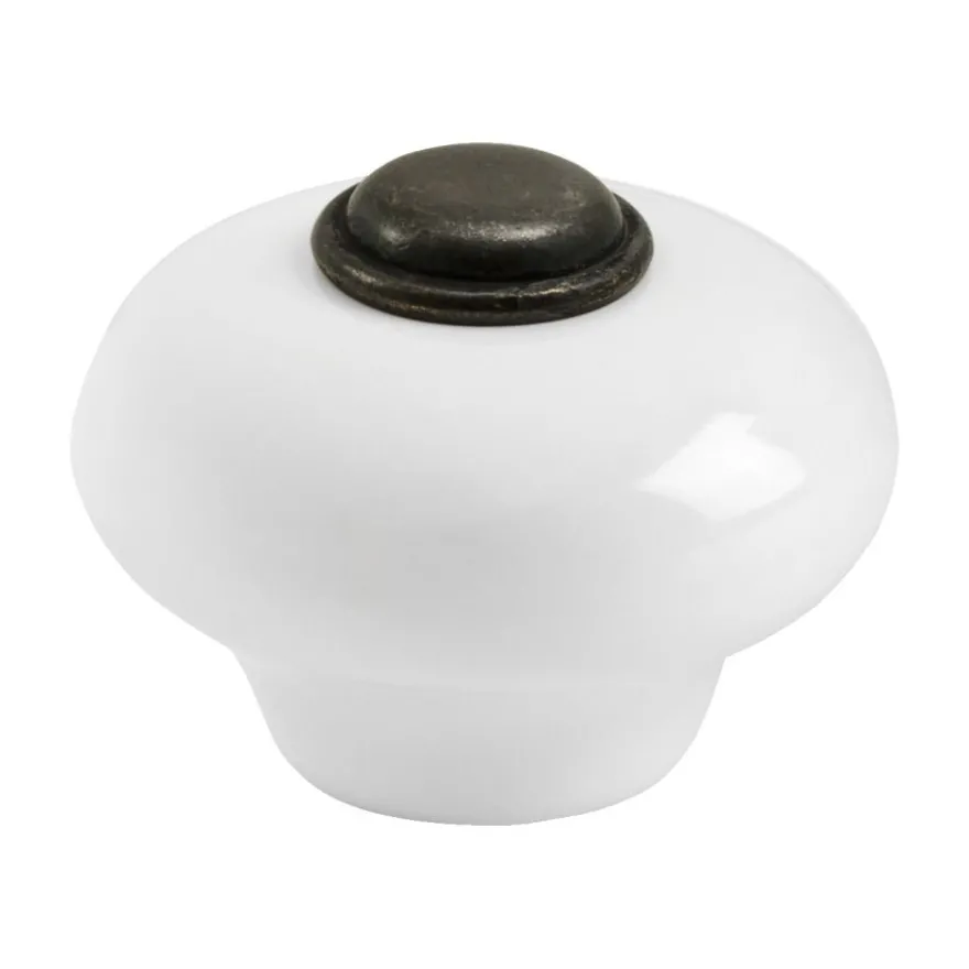 Nuppivedin Beslag Design 409, Ø 37x28 mm, valkoinen posliini + antiikki