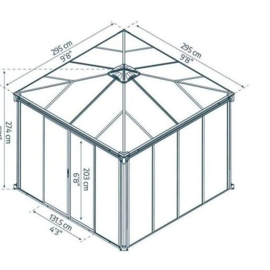 Ovellinen paviljonki Palram-Canopia Ledro 3000, 3x3m, 8,7m², harmaa