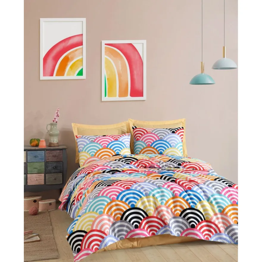 Parivuoteen päiväpeitto + 2 tyynyliinaa Linento Gokkusagi, 200x230cm + 50x70cm, monivärinen