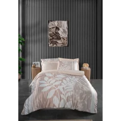 Parivuoteen pussilakanasetti Linento Elodie, 260x220cm + 50x80cm, kerma/valkoinen
