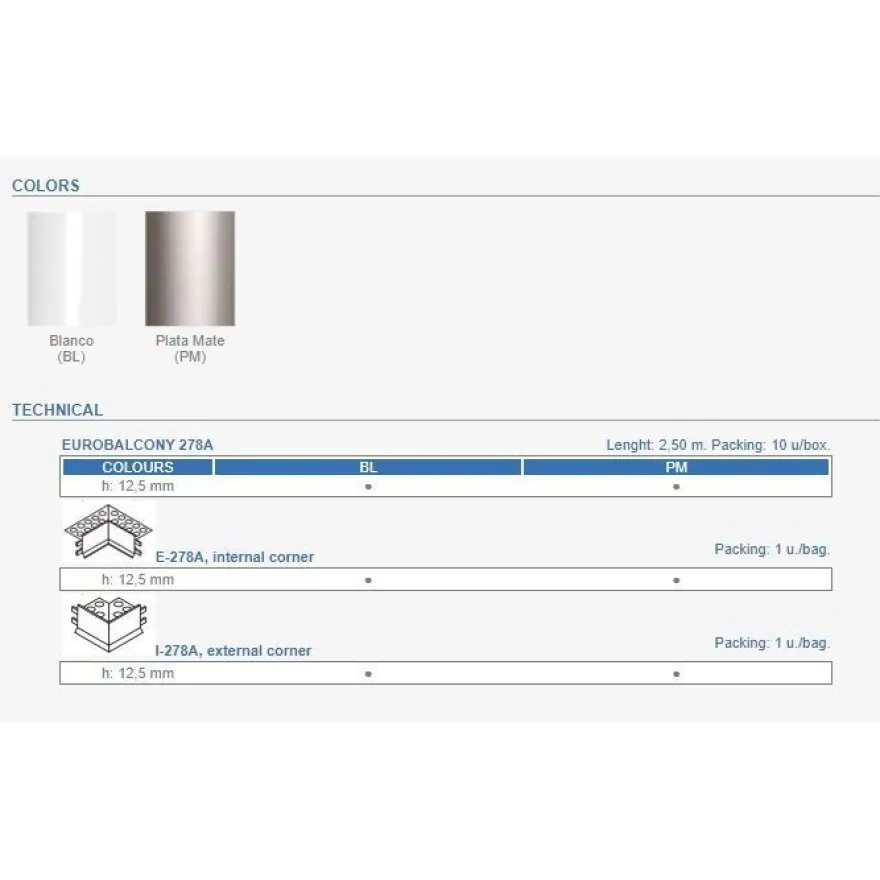 Parvekelistan ulkokulmapala Euroshrink alumiini e-278a 12mm, mattahopea