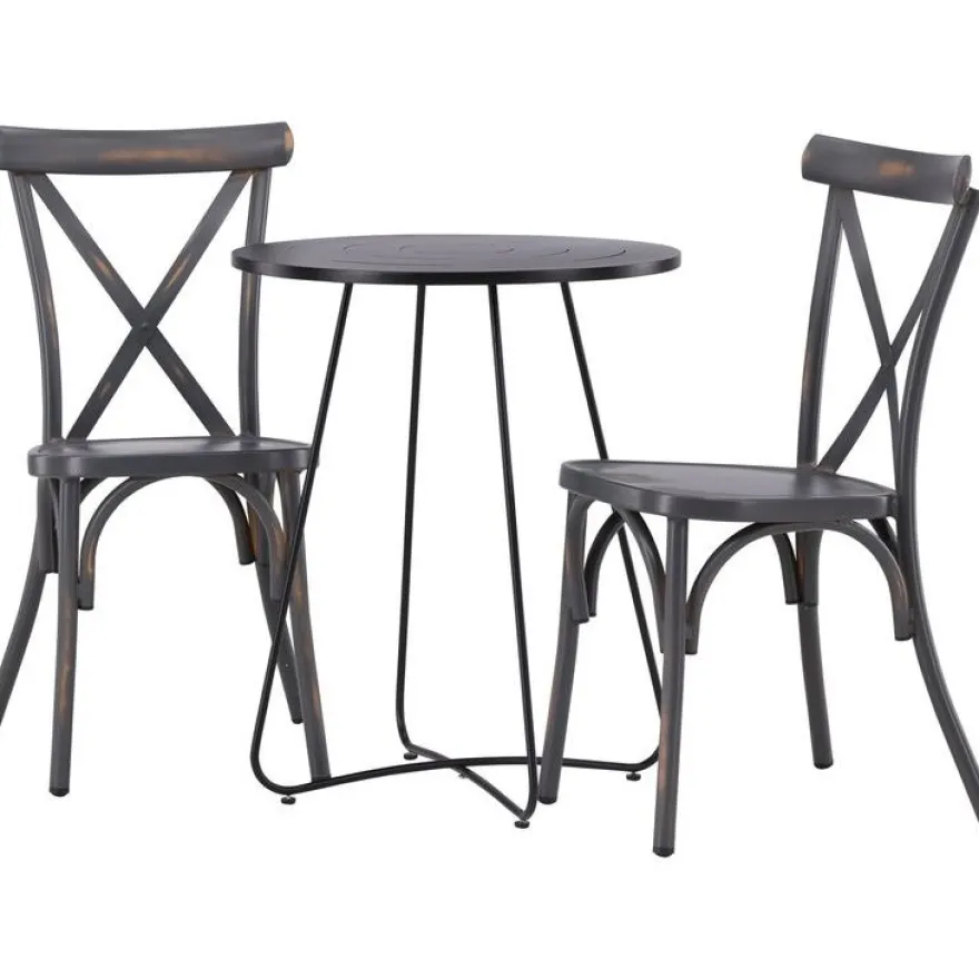 Parvekeryhmä Venture Home, ø60cm Bacong-pöytä + 2 mustaa Tablas-tuolia