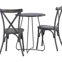 Parvekeryhmä Venture Home, ø60cm Bacong-pöytä + 2 mustaa Tablas-tuolia