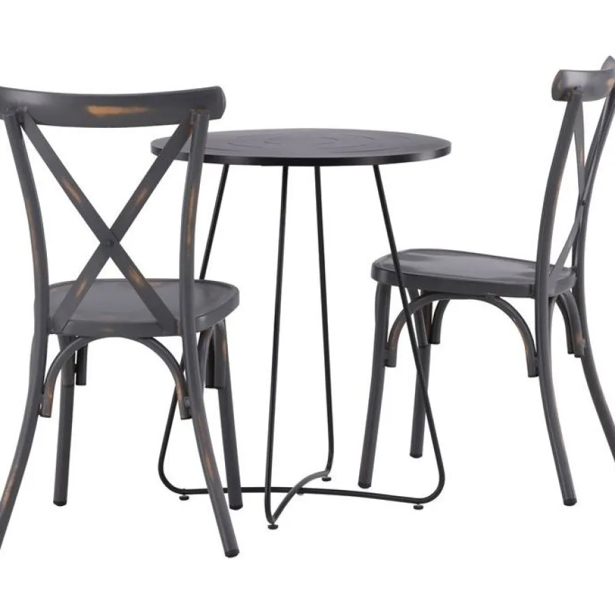Parvekeryhmä Venture Home, ø60cm Bacong-pöytä + 2 mustaa Tablas-tuolia
