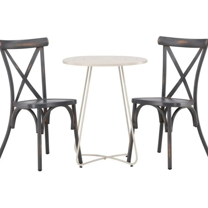 Parvekeryhmä Venture Home, ø60cm Bacong-pöytä + 2 mustaa Tablas-tuolia